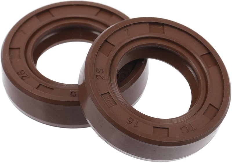 VekAuto Universal Oil Seal TC Double Lip W Steel Spring Seal Ring Rotary Shaft Seal 15x26x7mm High Pressure FKM Rubber Brown 2 Pcs - Image 1